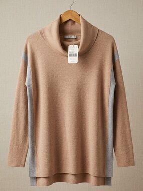 Ost Cashmere Blend Cowl Neck Tunic Sweater Biscuit Gray NWT Size S
